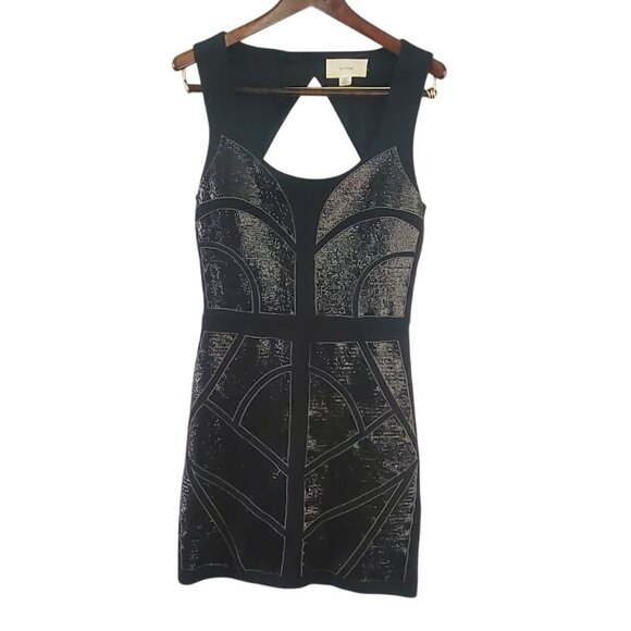 En Crème Black Sleeveless Sequin Bodycon Mini Dress S/P With Cutout Back - Picture 1 of 7